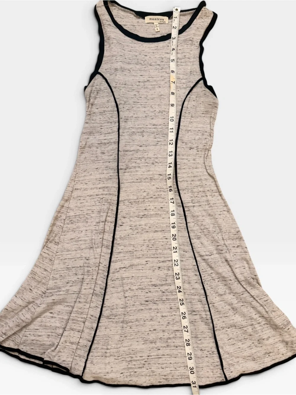 (Size S) Monteau Los Angeles Heathered Ribbed Contrast Trim Skater Dress